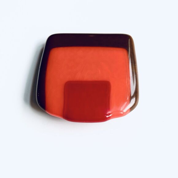 VTG Fused Art Glass Belt Buckle Abstract Brown Orange Colorblock Mod Retro Indie - Picture 3 of 8